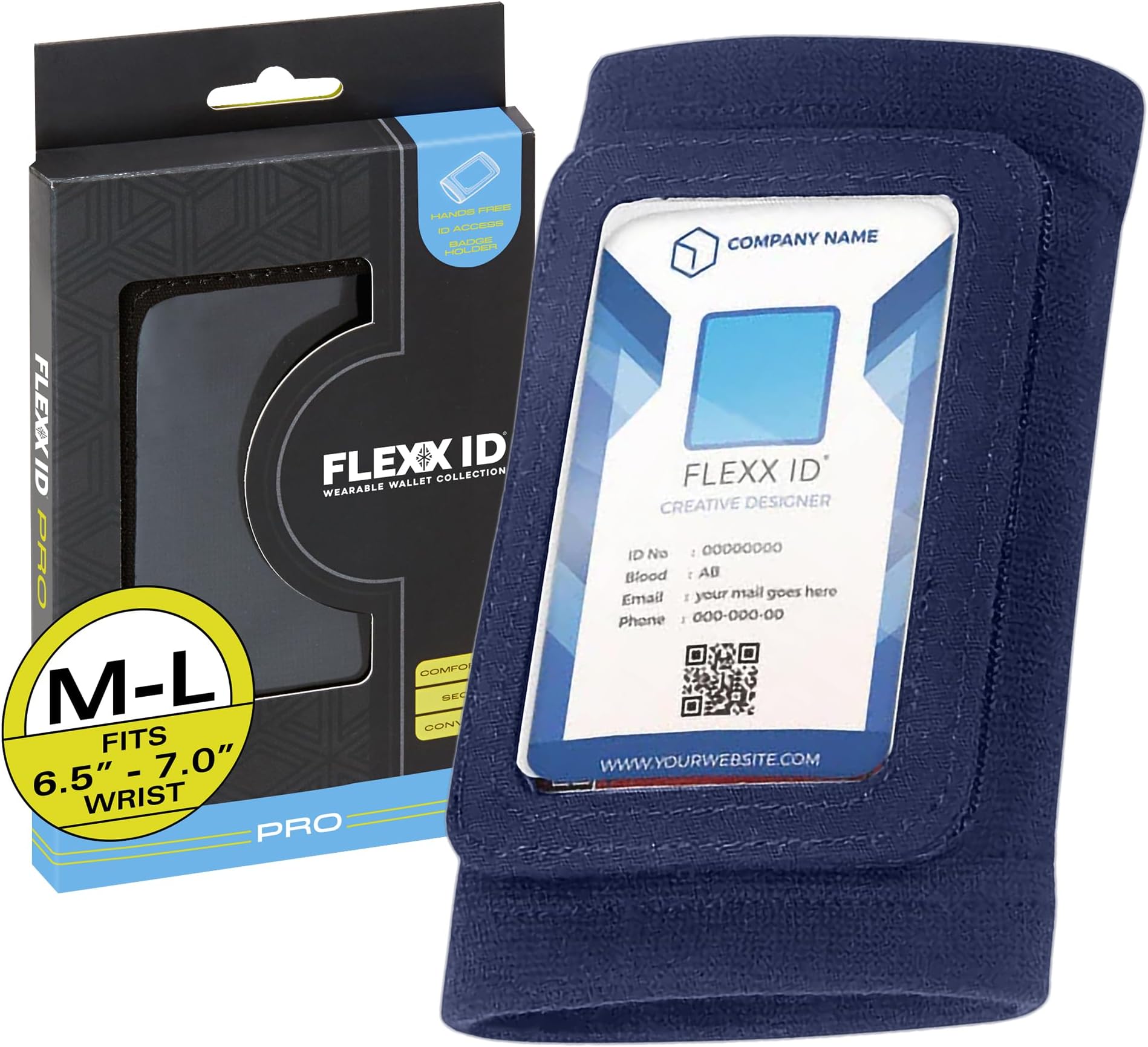 FLEXX ID PRO Secure RFID-Enabled Clear Window Arm Badge Holder Wallet with Velcro Pocket - Quick Hands-Free Access for Secured Areas - Ski Pass Holder - Ideal for Work, Gym, Travel - Blue