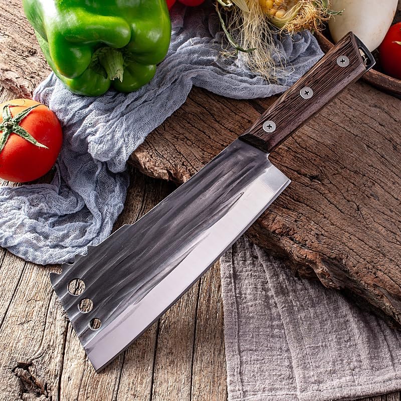 MAYIT Meat Cleaver Knife, 8 Inch High Carbon Stainless Steel Chef's Kitchen Knife Hand Forged Full Tang Hook Knife With Cleaver Chopper Features Cooking, MAYiT5475