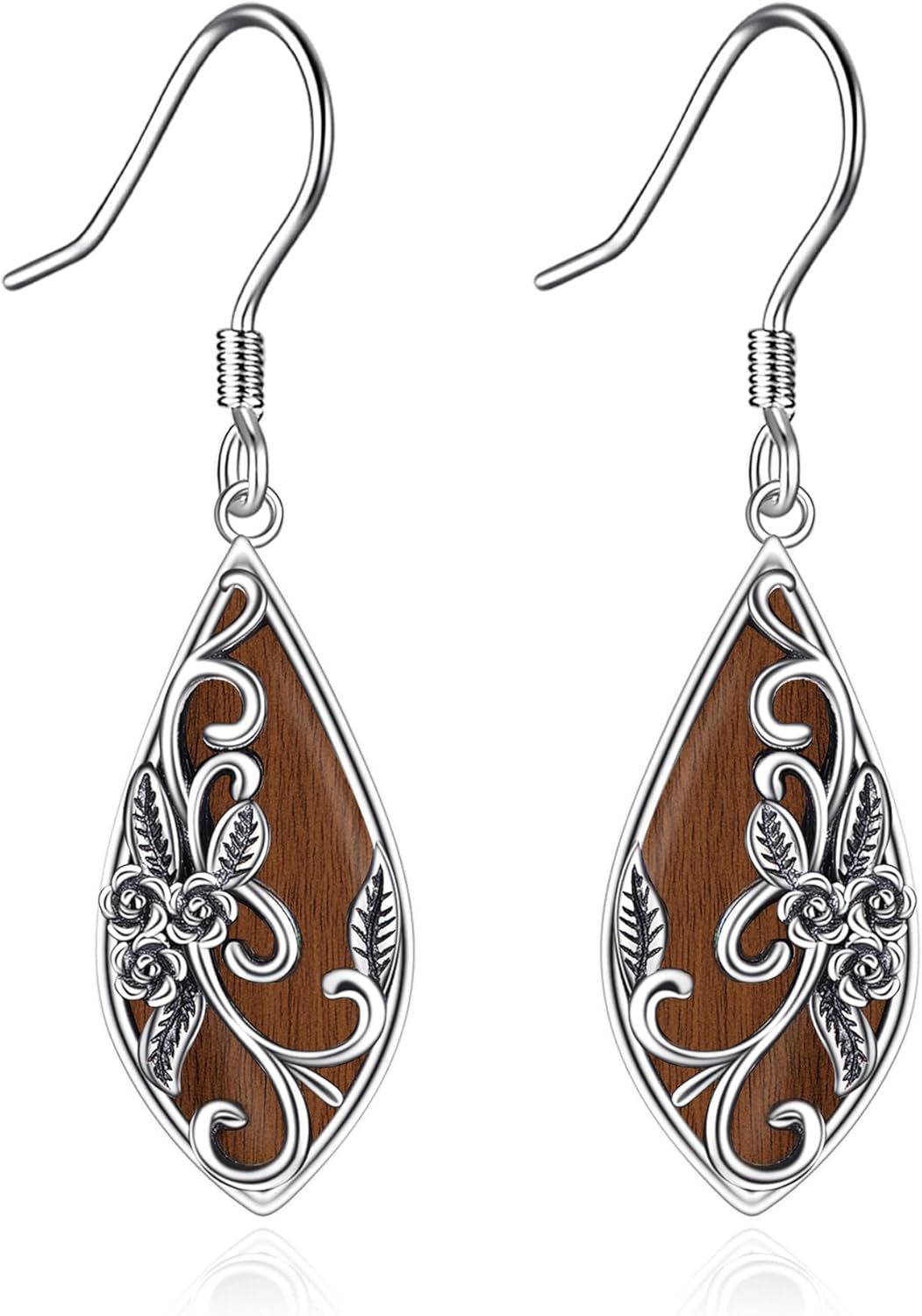 Silver Earrings for Women Sterling Silver Filigree Earrings Teardrop Dangle Drop Filigree Bohemia Jewelry Gift for Women Mother Mom