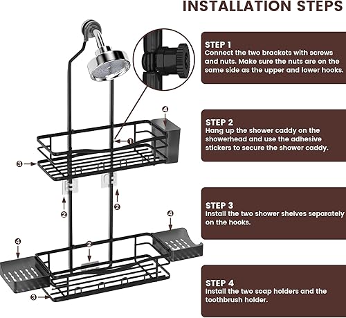 Miniatura 5 de REINHARDT Organizador de ducha para colgar, organizador de ducha a prueba de óxido, organizador de ducha antideslizante sobre el cabezal de ducha,