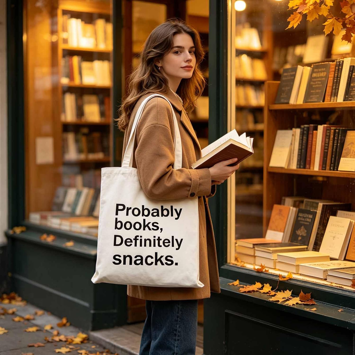 yuboo Book Tote Bag for Women, Canvas Tote Bag with Zipper Pocket, Reusable Book Lover Bag for Work Reading Teacher Gifts image 5