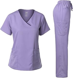 Dagacci Medical Uniform Women's Scrub Set Stretch Contrast Binding Top and Pants