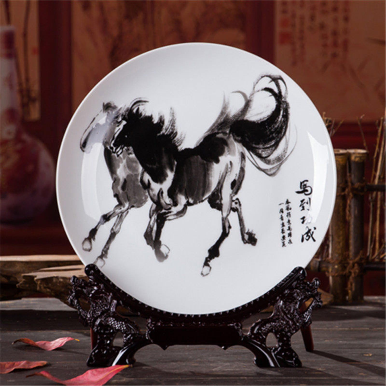 Assiette en céramique Jingdezhen 26 cm, artisanat d'art chinois élégant pour salon