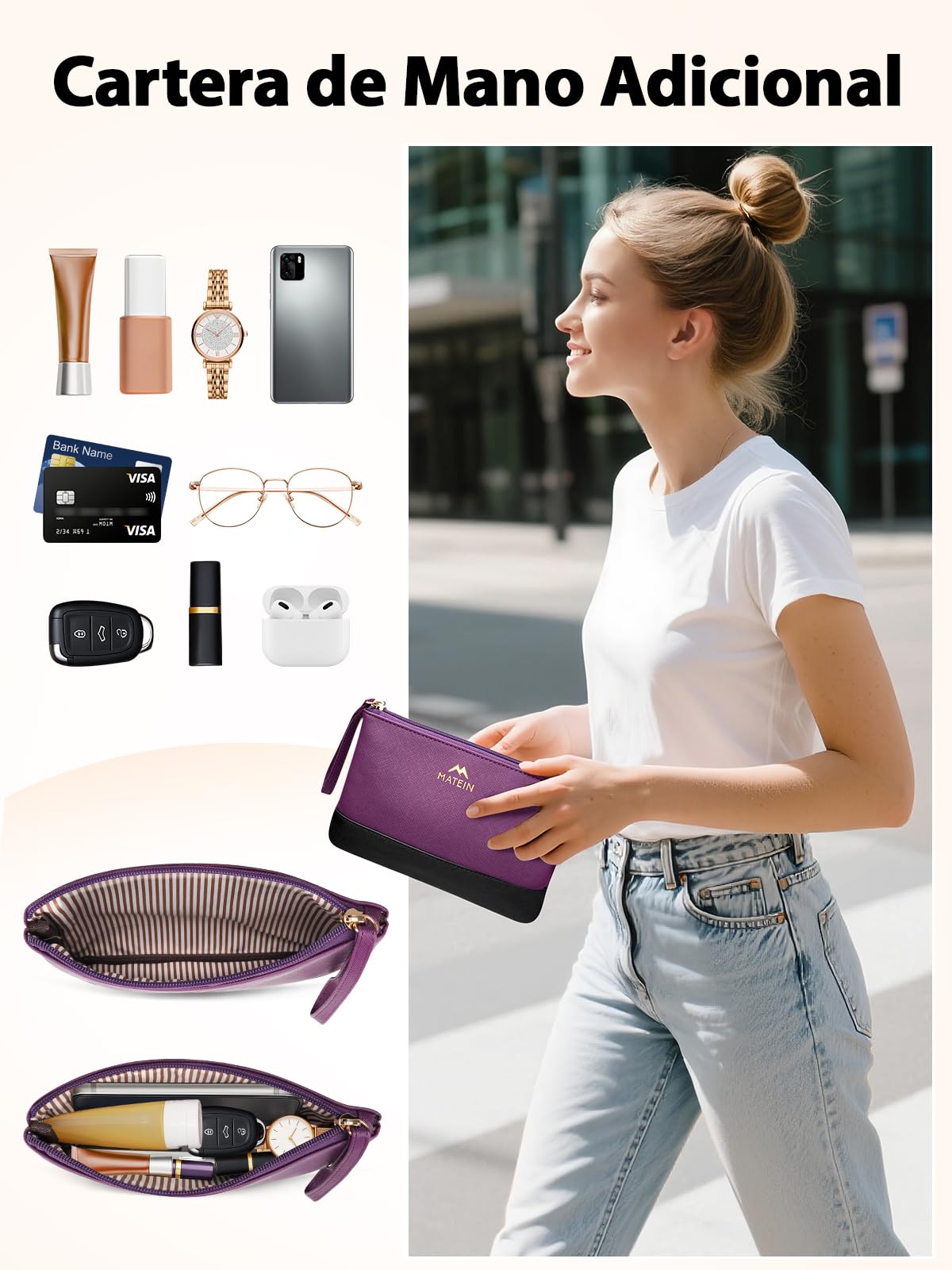 MATEIN Bolso Portatil Mujer de 15.6 Pulgadas, Bolso Mujer Grande, Morado