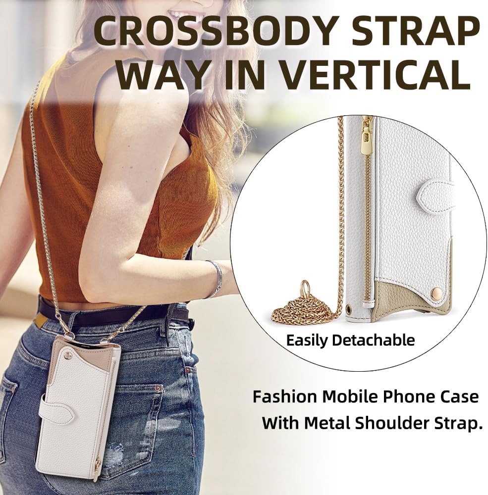 Asuwish Phone Case for Motorola Moto G Stylus 5G 2023 Wallet Cover with Tempered Glass Screen Protector and Mirror Flip Cover Card Holder Slot Stand Crossbody Strap Cell GStylus G5 XT2317DL White