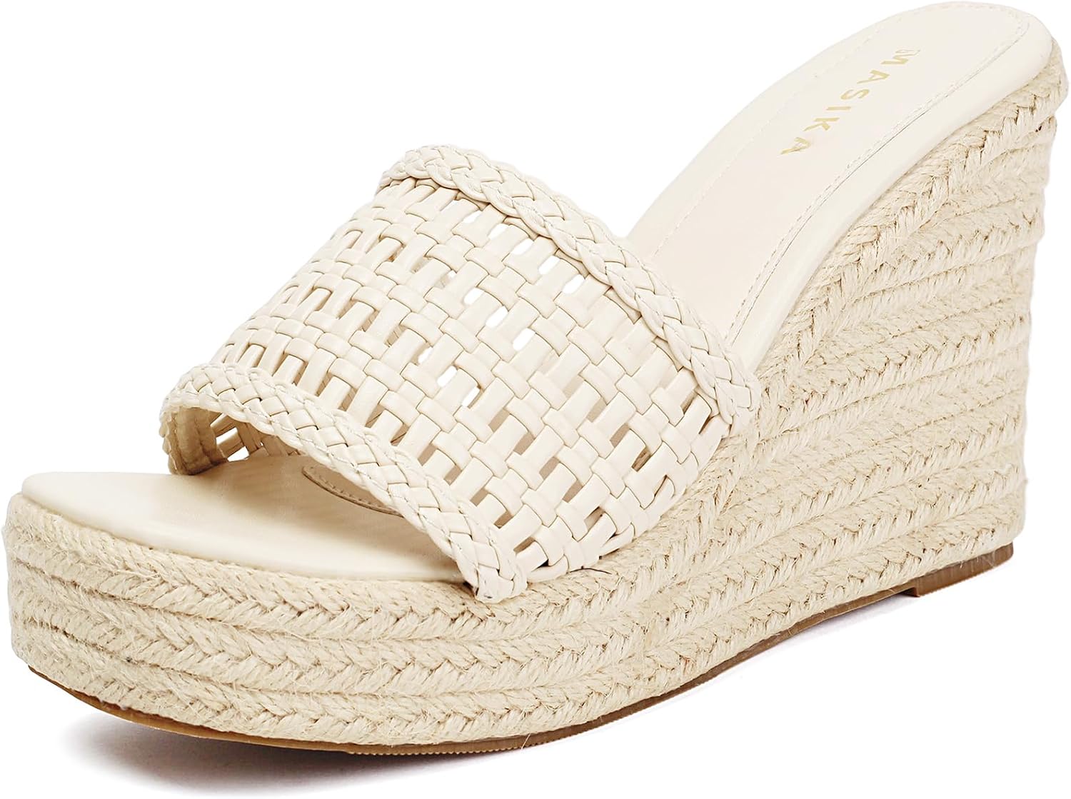 MASIKA women's sandals, comfortable wedge-shaped platform shoes, woven surface high heels, summer beach slippers.