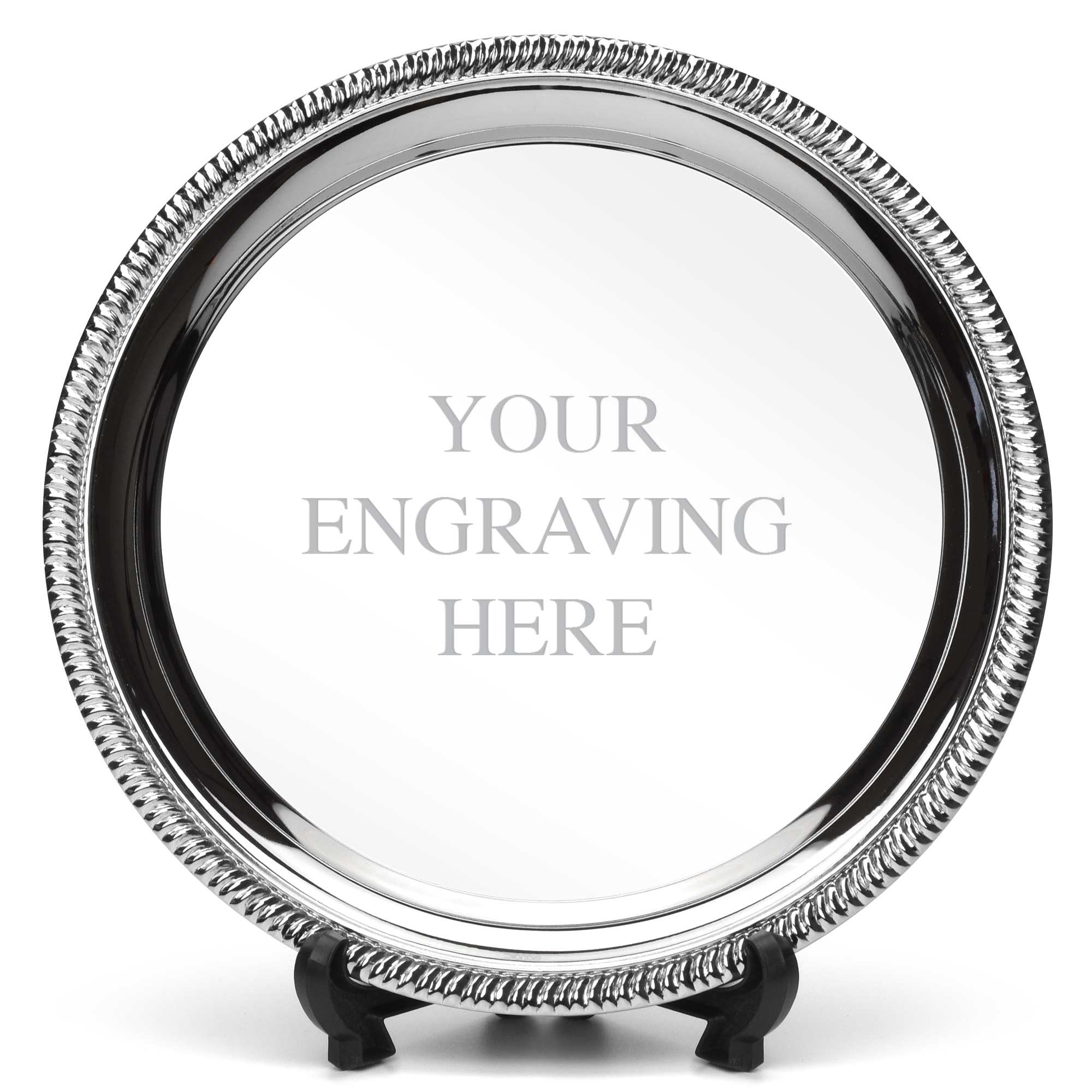 TROPHIESPLUSMEDALS Sierra Nickel Plated Silver Salver with Stand - Elegant Presentation | 10cm | Ideal for Awards & Recognition