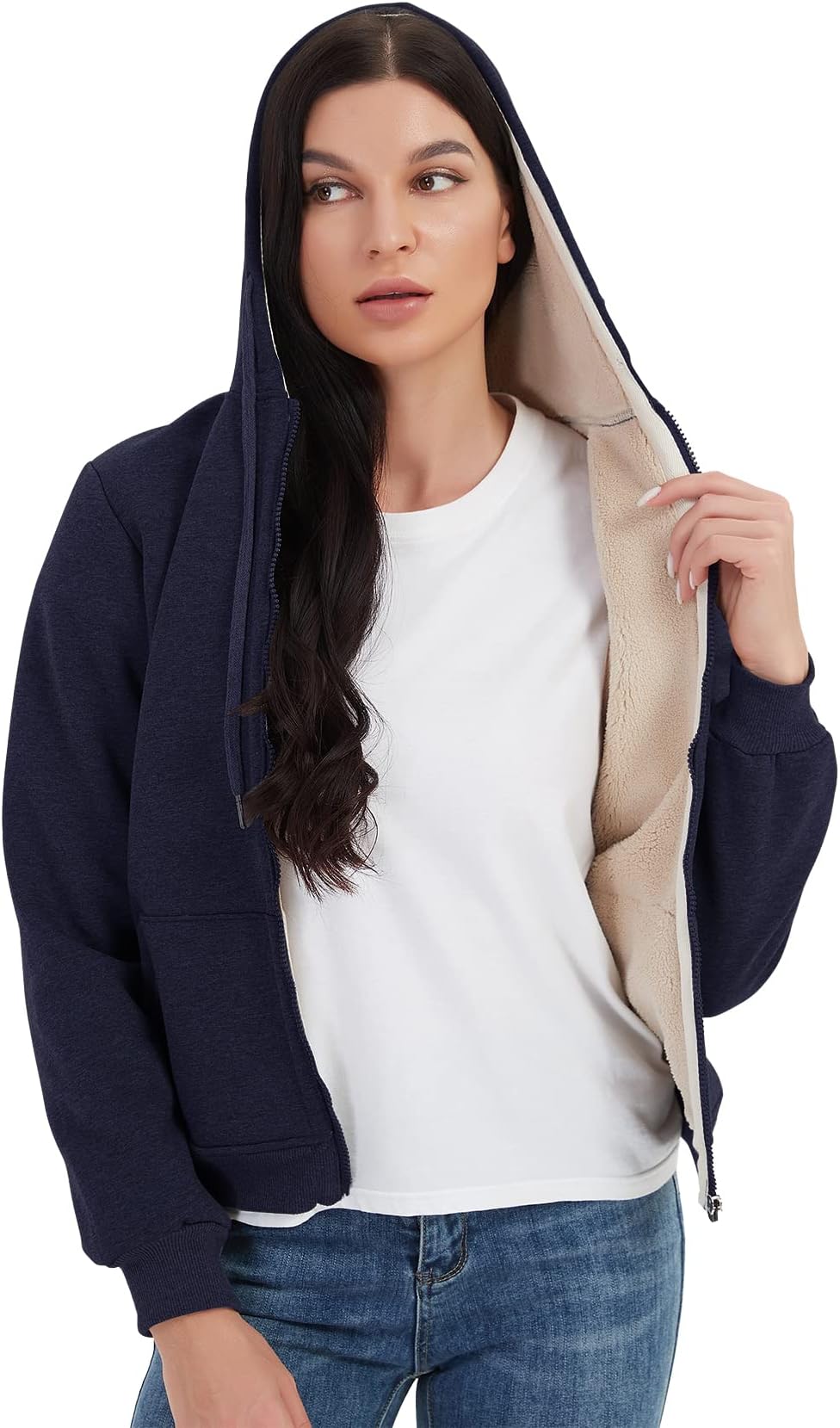 Kissonic Womenโs Warm Fleece Hoodie Full Zip Sherpa Lined Sweatshirt Winter Jackets