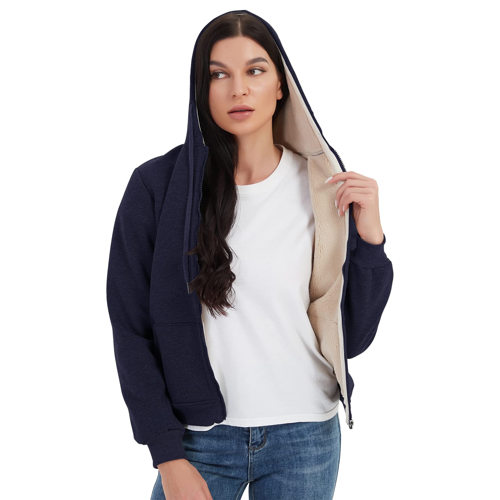 Kissonic Women’s Warm Fleece Hoodie Full Zip Sherpa Lined Sweatshirt Winter Jackets