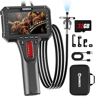 KAIWEETS Câmara endoscópica de inspeção, endoscópio de 210° articulado (6,5 mm) com controlo por roda, IPS 1080P, cabo semirígido de 1,6 m, IP67 resistente à água, inspeção de canos, carros