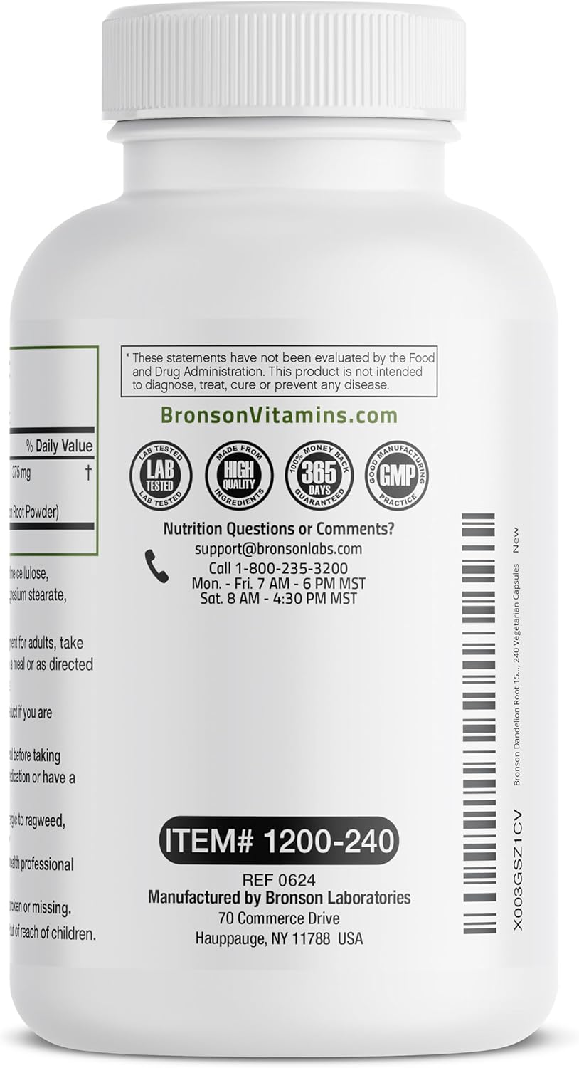 Bronson Dandelion Extract High Potency Supplement, Supports Overall Good Health & Well-Being, Traditional Diuretic Herb - Non-GMO, 240 Vegetarian Capsules - Image 5