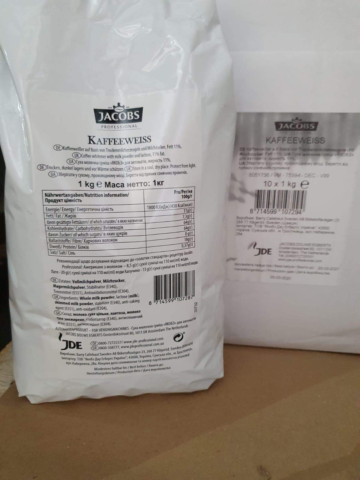 Jacobs Kaffeeweiss 15 Kaffeeweisser 15% Fett 10 x 1Kg Milchpulver Kaffeeweisser