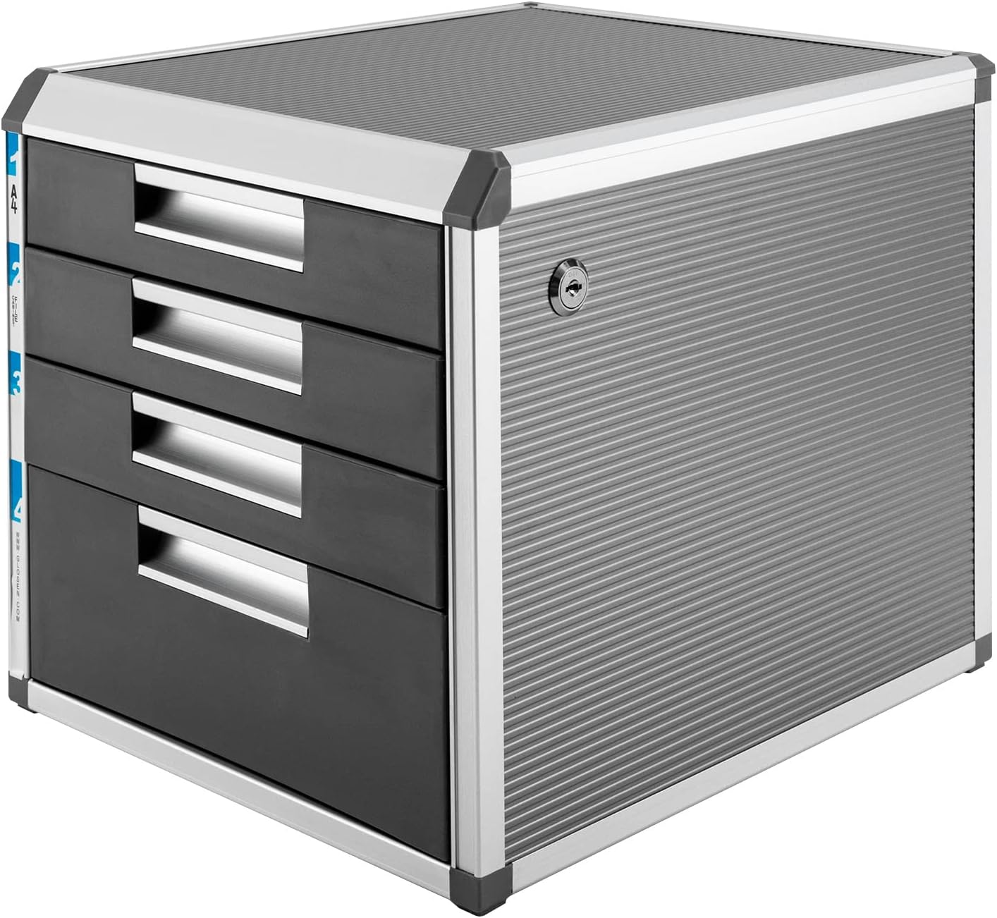 4 Drawer File Sorters, Organizer, Desktop Drawer Paper Organizer with Label, Aluminum Alloy Edge File Organizer, File Cabinet Executive Supplies for Office School, 12.4 x 13.8 x 11.7in