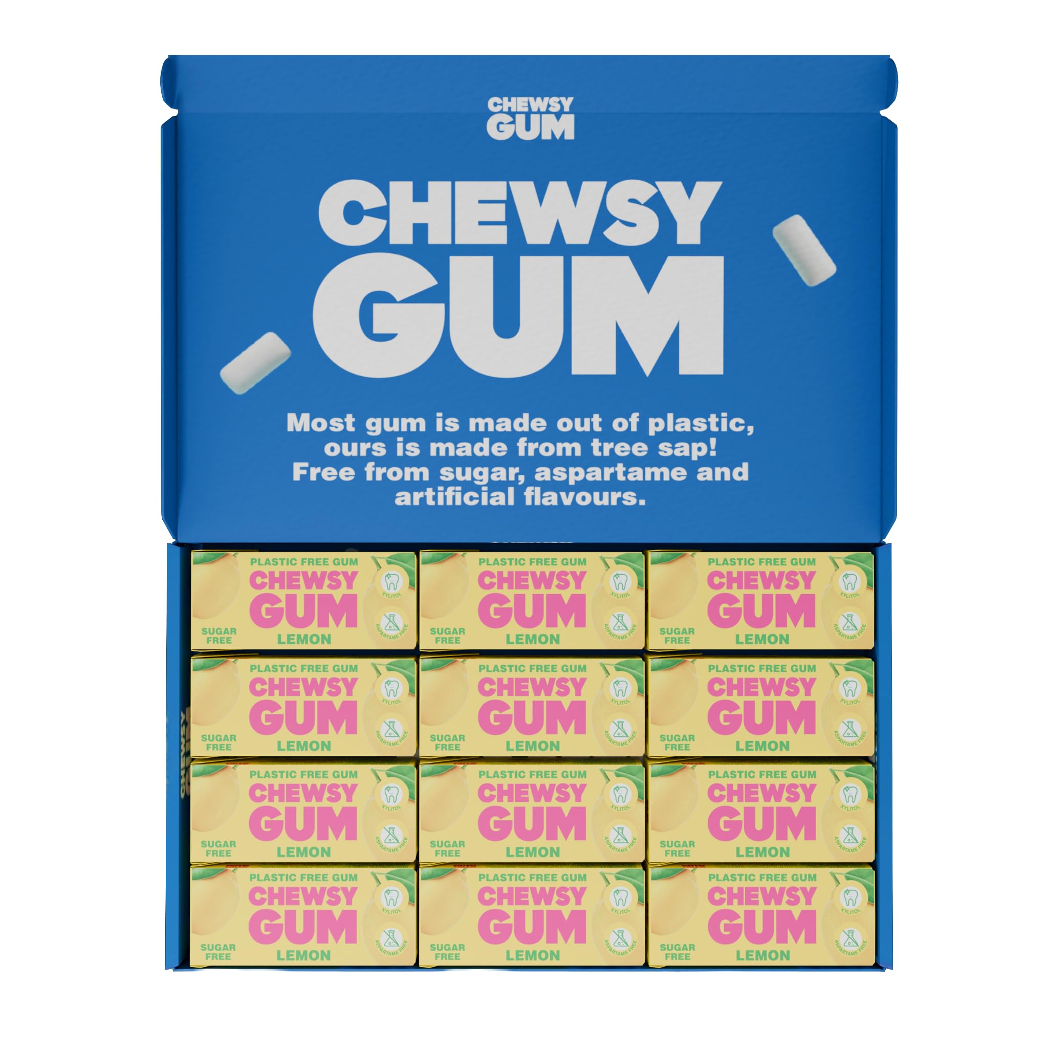 Chewsy Citron Gomme à mâcher sans plastique 100% xylitol 15 g Lot de 12