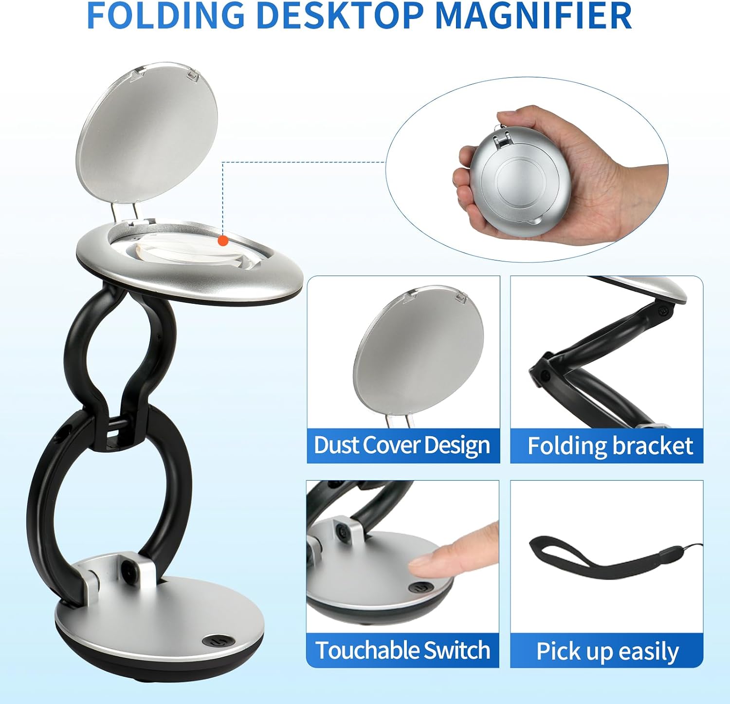 10X Lighted Magnifying Glasses for Close Work, Compact Foldable Magnifier for Reading Fine Print, Miniatures, Coins, Jewelry