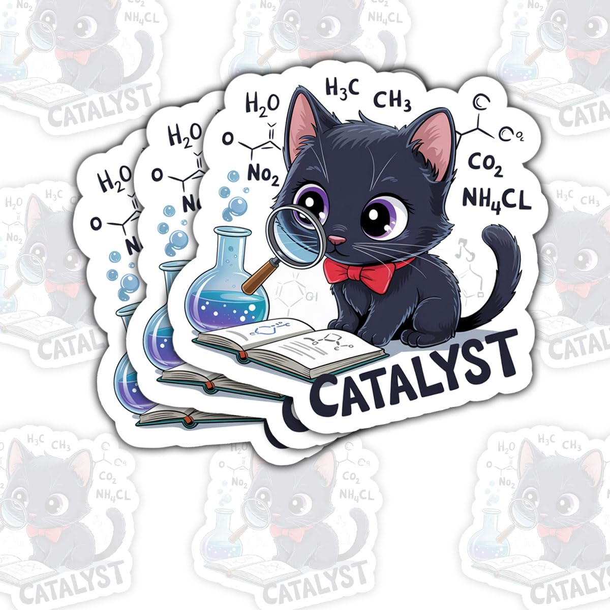Autocollants chimie chat pour ordinateur et bouteille d'eau