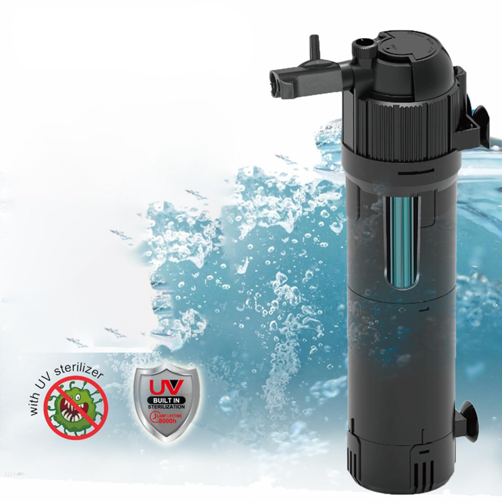 Nicoone Filtro de acuario 3 en 1, filtro de acuario que aumenta el oxígeno con temporizador, suministro de purificación de agua para peceras de 11.8 a 15.7 pulgadas