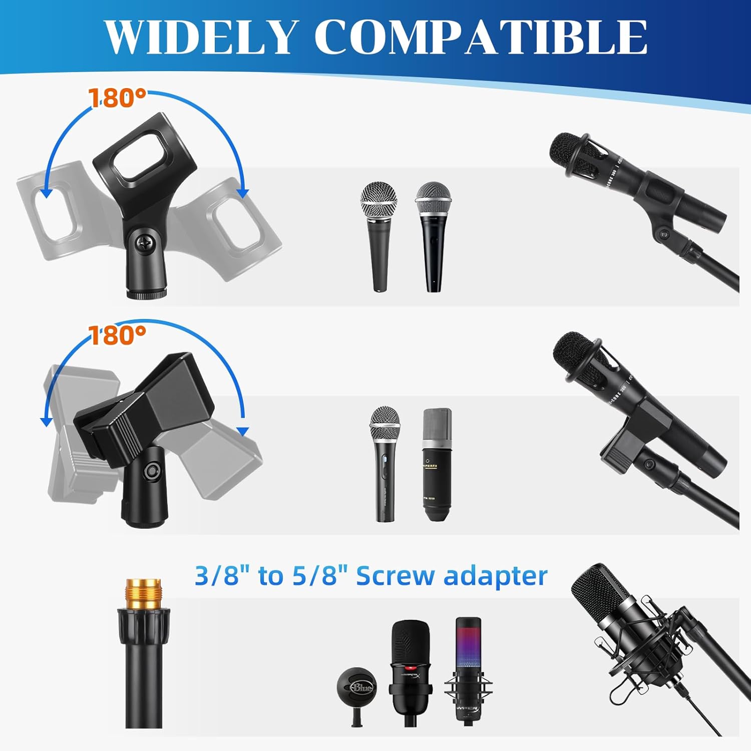 4 Pack Weighted Table Top Mic Stand with Boom Arm Adjustable Desktop Microphone Stand with Metal Base, Clips, Cable Holders, 5/8" Male to 3/8" Female Screw for Podcast Recording Studio Setup