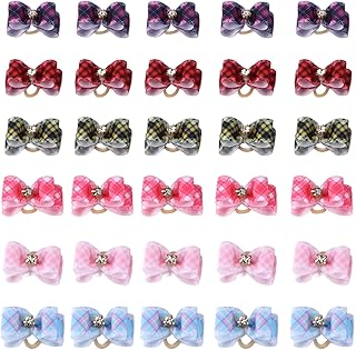 Generic Nœuds Papillon de Toilettage pour Animaux de Compagnie, Petits Treillis Colorés, Accessoires de Cheveux à la Mode pour Chiens, Chats, Lapins, 30 Pièces