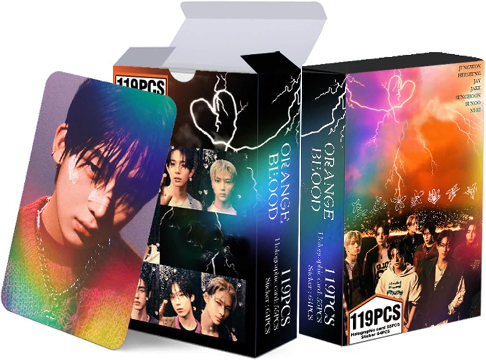 PYAJUUKPOP ENHYPEN Photocards 119PCS Enhypen Laser Lomo Cards Enhypen Orang Blood Album Photo Cards Set 55PCS Holographic Cards + 64PCS Random Stickers Gift for Fans Daughter