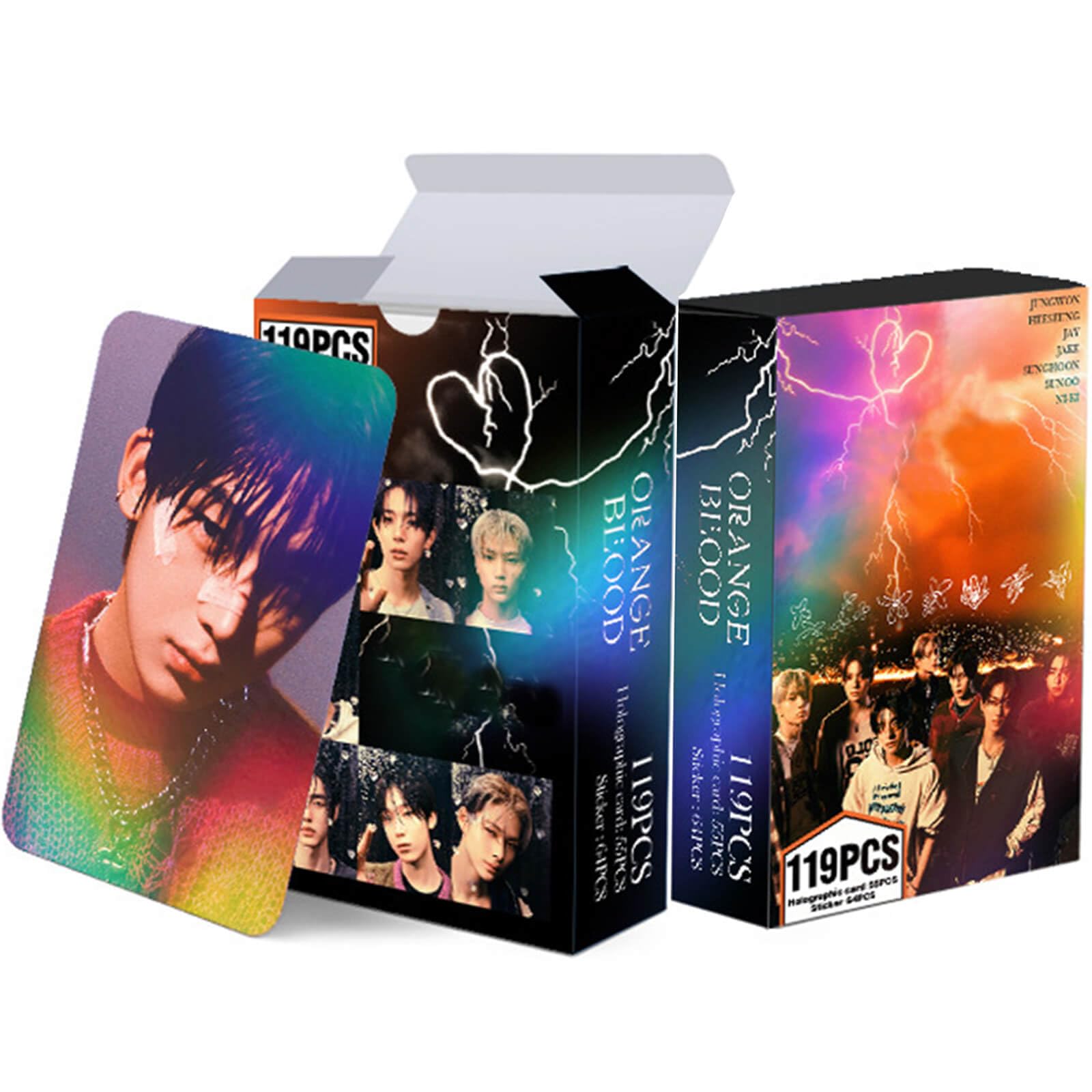 PYAJUUKPOP ENHYPEN Photocards 119PCS Enhypen Laser Lomo Cards Enhypen Orang Blood Album Photo Cards Set 55PCS Holographic Cards + 64PCS Random Stickers Gift for Fans Daughter