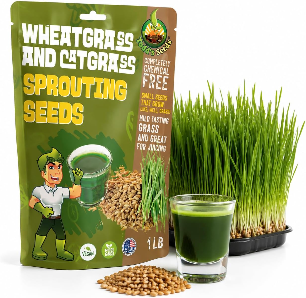 Todd's Seeds Wheatgrass Seeds 1/4 lb - Hard Red Wheat Berries, Non-GMO | Grow wheatgrass for juicing, sprout, or mill into flour. Hard red winter wheat, high germination, chemical free, USA packed.