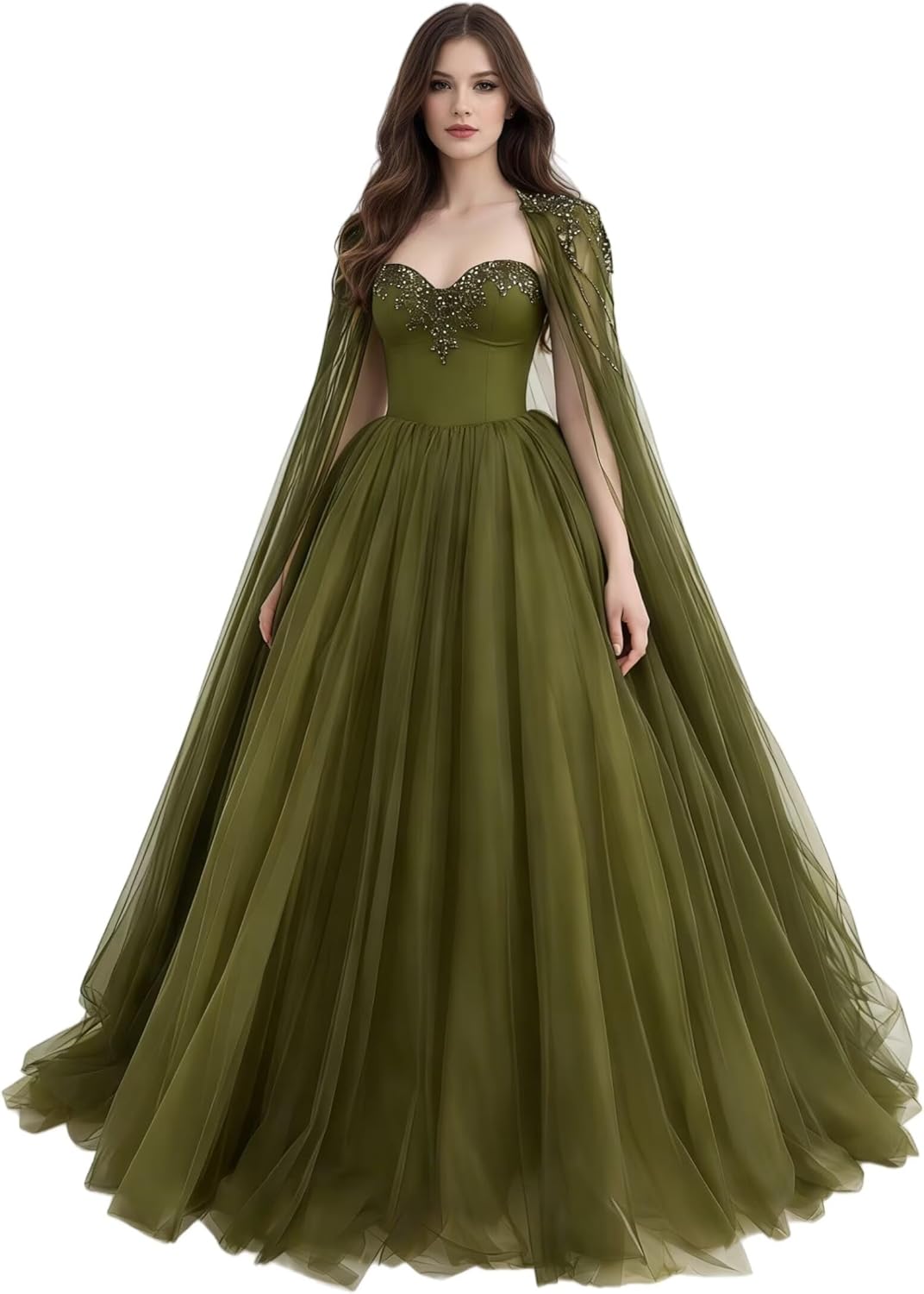 Dydsz Elegant Beaded Evening Gowns for Women Formal Dress Gothic Prom Dress with Cape Long Wedding Guest Party Dresses