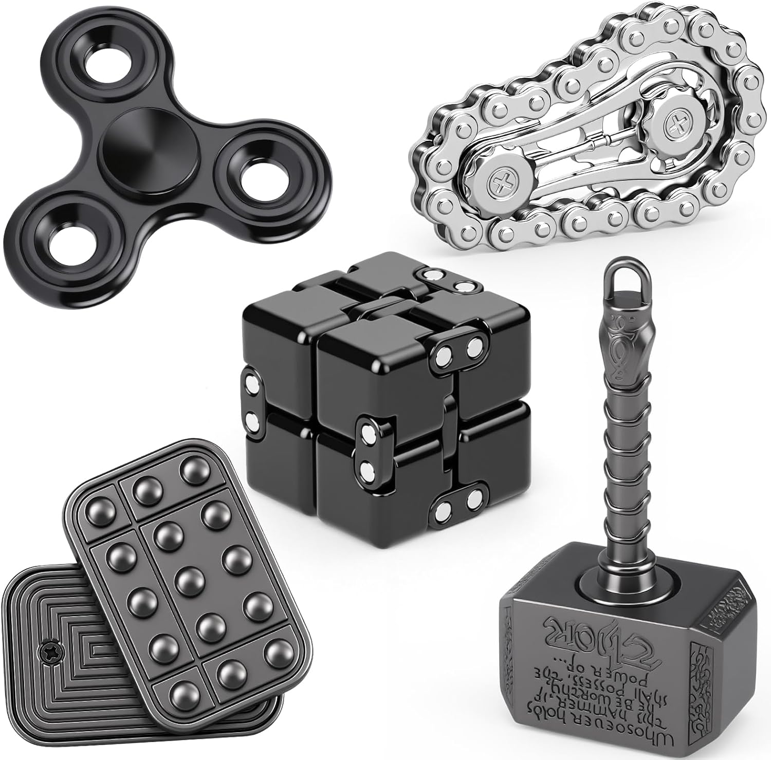 5 Pcs Fidget Toys Adults & Teen, Metal Fidgets Spinner, Hand Hammer Finger Spin Toy, Cool Gadgets Office Desk Toy Stress Relief Sensory Items for Stocking Stuffers for Teen Boys Adult Men Gift