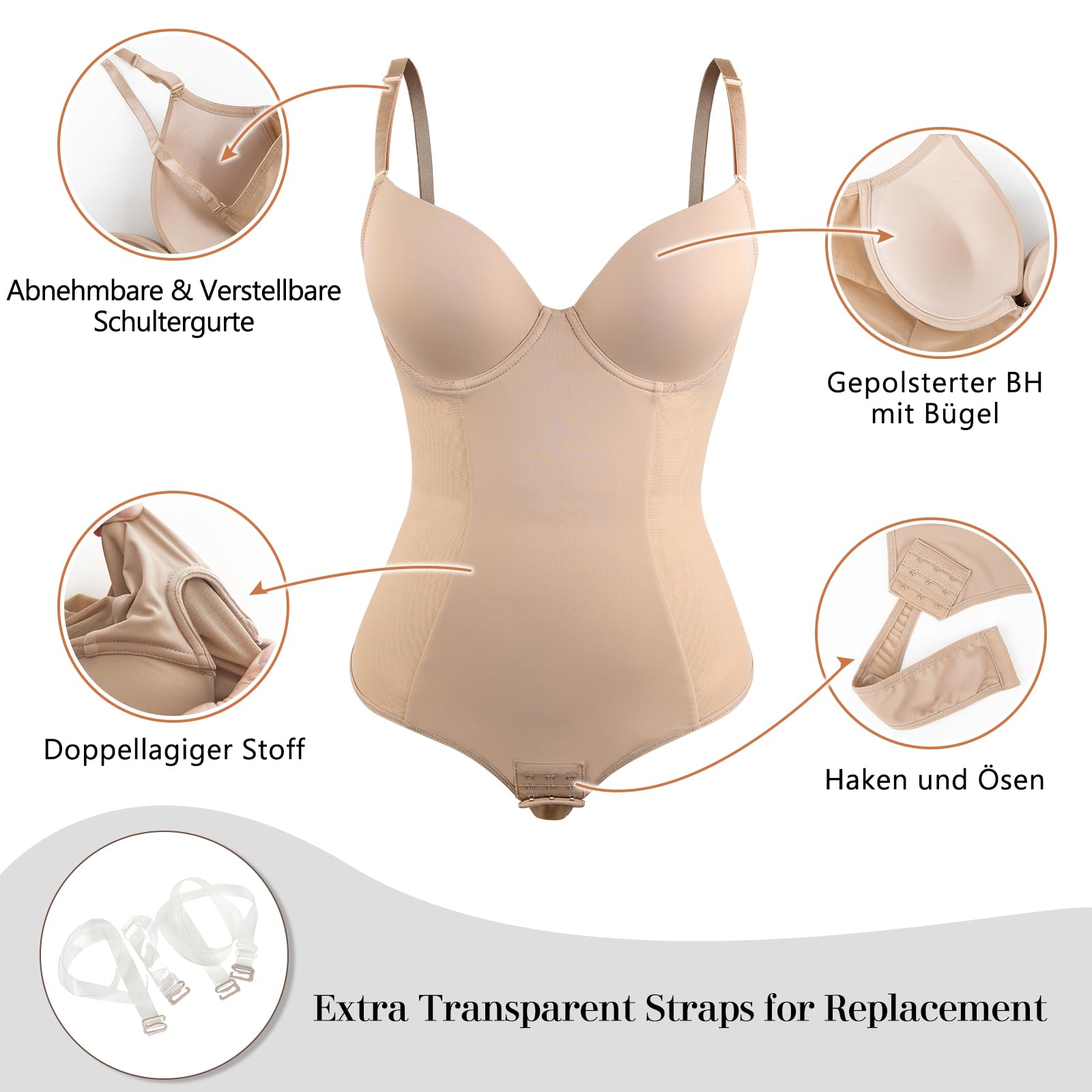 SHAPERIN Body Gainant avec Soutien-Gorge Intégré Femme Dos Nu Body Sculptant Minceur Col V Bodys Shaper Lingerie Sculptante
