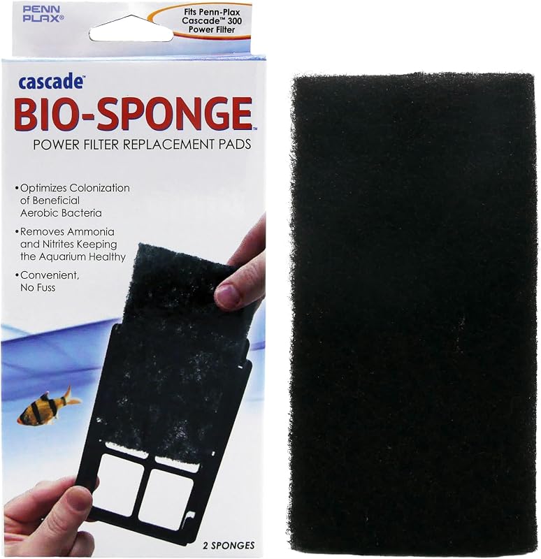 Esponja biológica de repuesto de filtro de potencia Penn-Plax Cascade 300, paquete de 2 medios de filtro de acuario duraderos compatibles con filtros de potencia en cascada - Mejora el flujo de agua y la eficiencia de filtración - Negro, 7 x 1 x 5 in