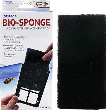 Penn-Plax Cascade 300 Power Filter Replacement Bio Sponge, 2 Pack -Durable Aquarium Filter Media Compatible with Cascade Power Filters -Improves Water Flow & Filtration Efficiency -Black, 7 x 1 x 5 In
