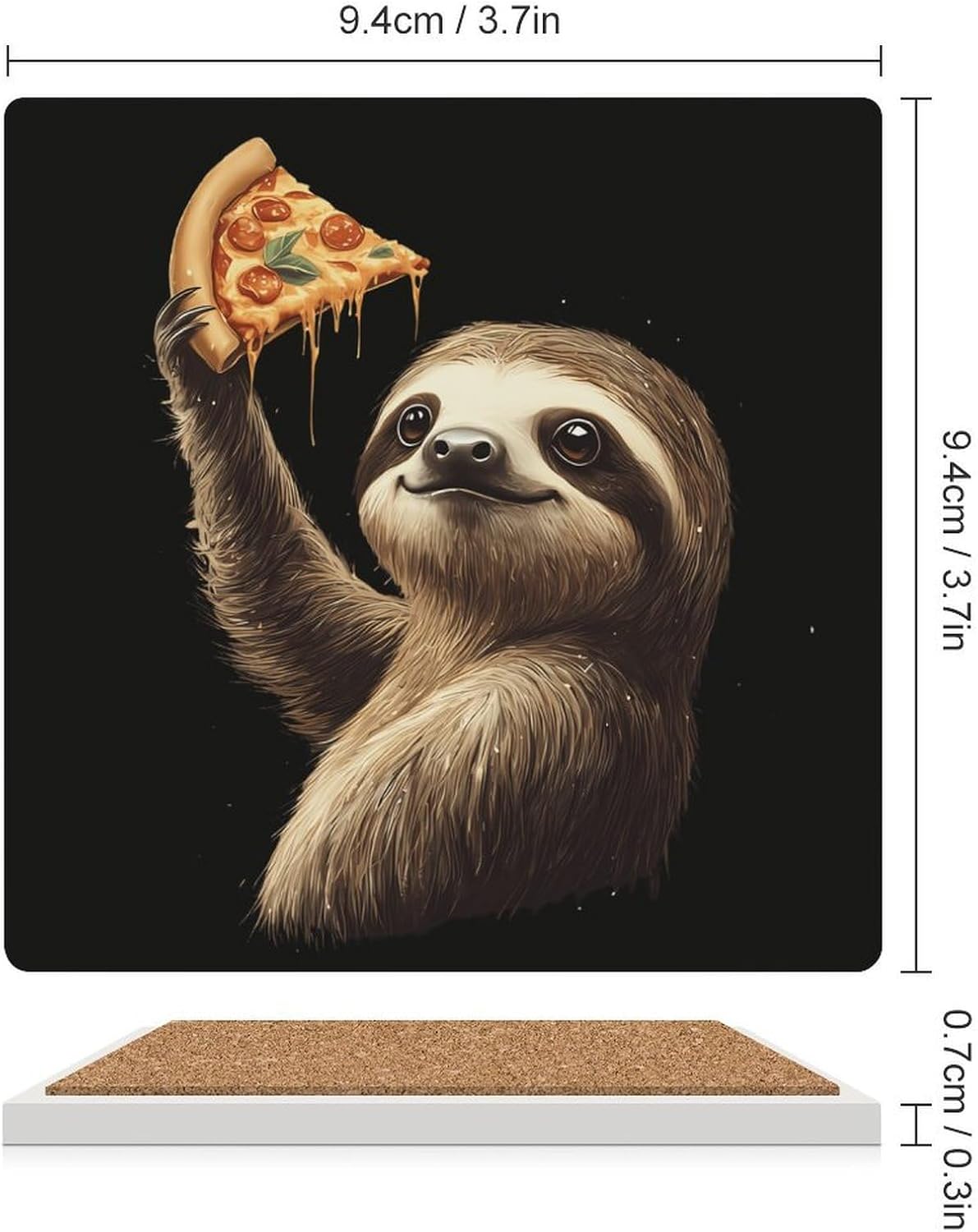 Sloth Slice of Pizza Funny Ceramic Coasters for Drink Absorbent Cup Holders Tabletop Protection