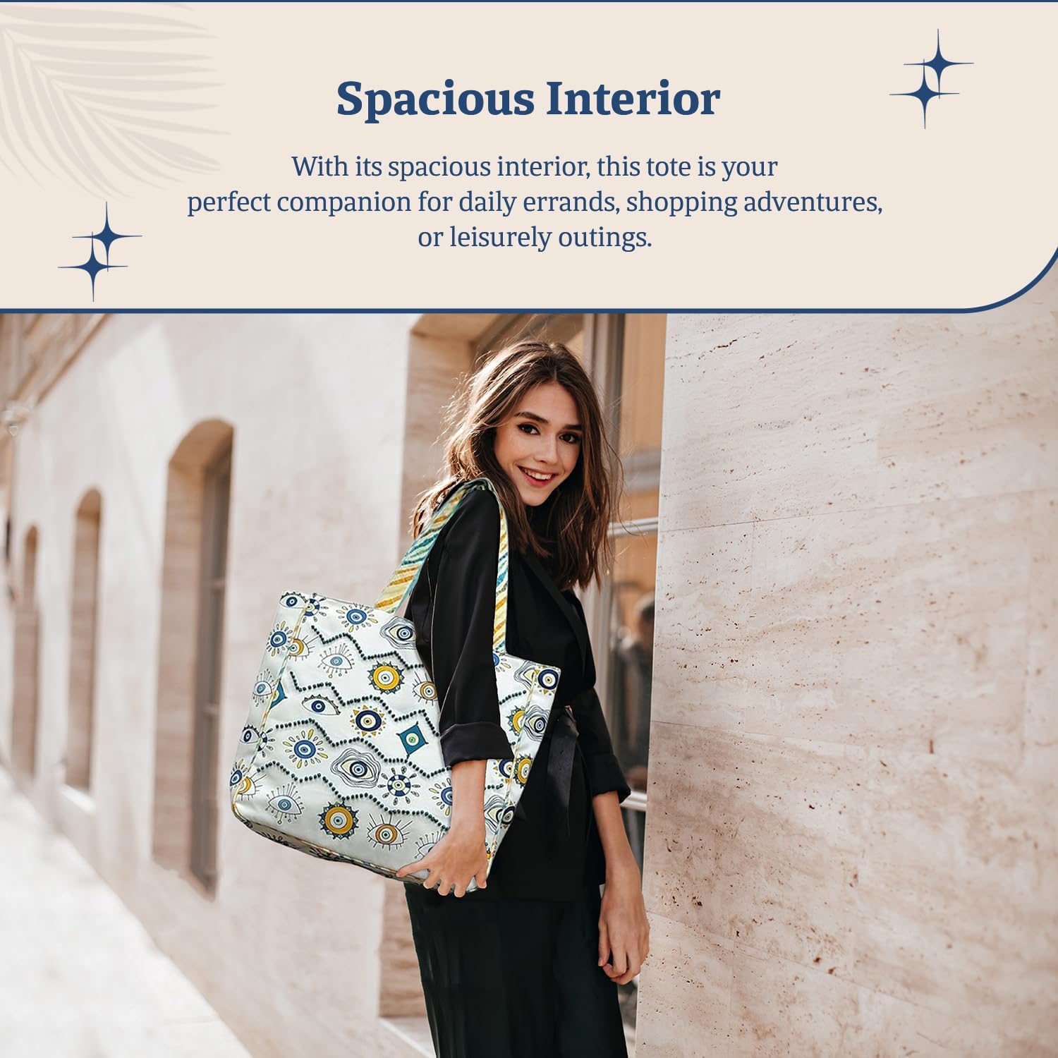 Evil Eye Poly Canvas Tote Bag - Large Shoulder Bag for Women - Beach & Travel bag - Ideal for Grocery & Shopping