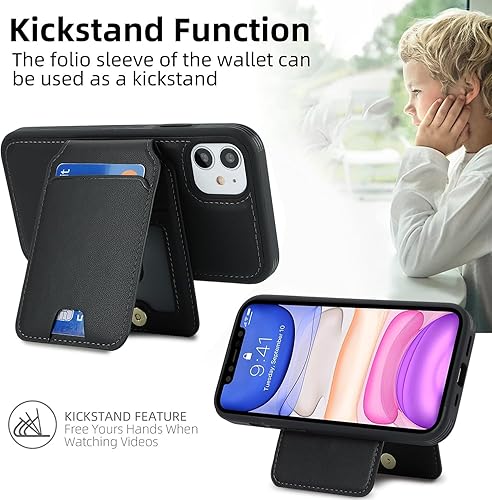 Miniatura 4 de Havaya Funda para iPhone 11 con tarjetero y correa para muñeca, funda a prueba de golpes, color rojo vino