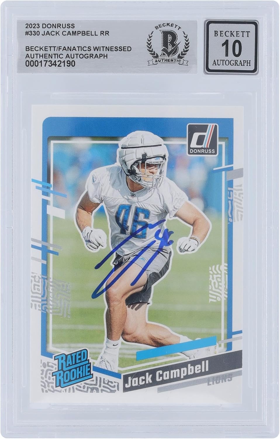 Jack Campbell Detroit Lions Autographed 2023 Panini Donruss Rated Rookie #330 Beckett Fanatics Witnessed Authenticated 10 Rookie Card - Football Slabbed Autographed Rookie Cards