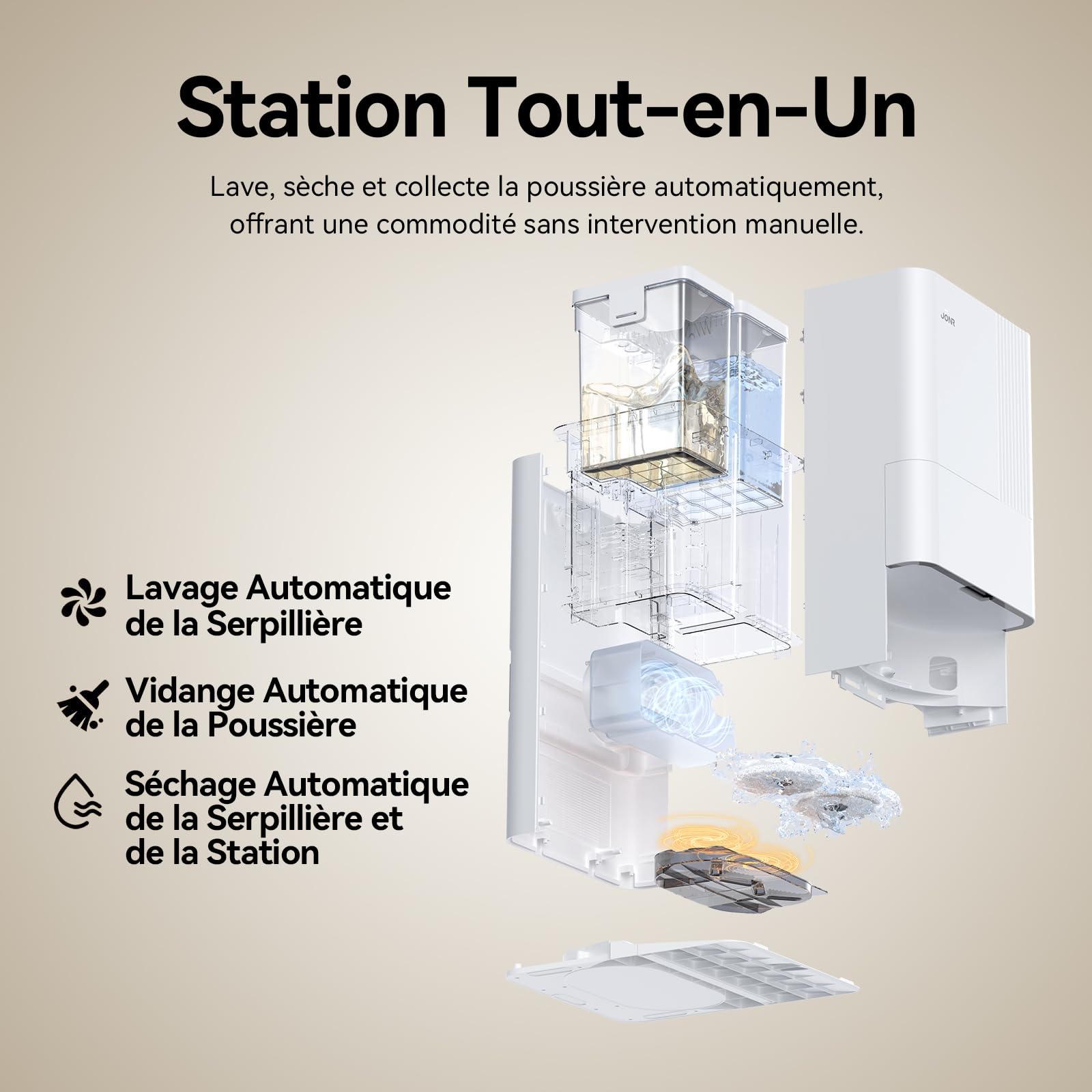 JONR T5 Pro Robot Aspirateur Laveur, 8000Pa Robot Aspirateur avec Station, Serpillière Extensible Automatique de Vidange Lavage Séchage, Navigation AI LiDAR