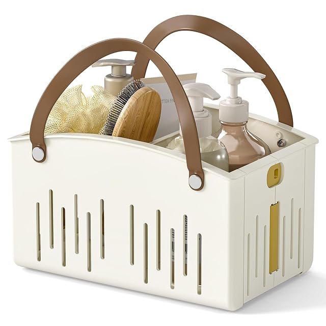 Delamu Portable Shower Basket Caddy with Double Handle Foldable Dry Wet Separation Design 11 0 7 1 6