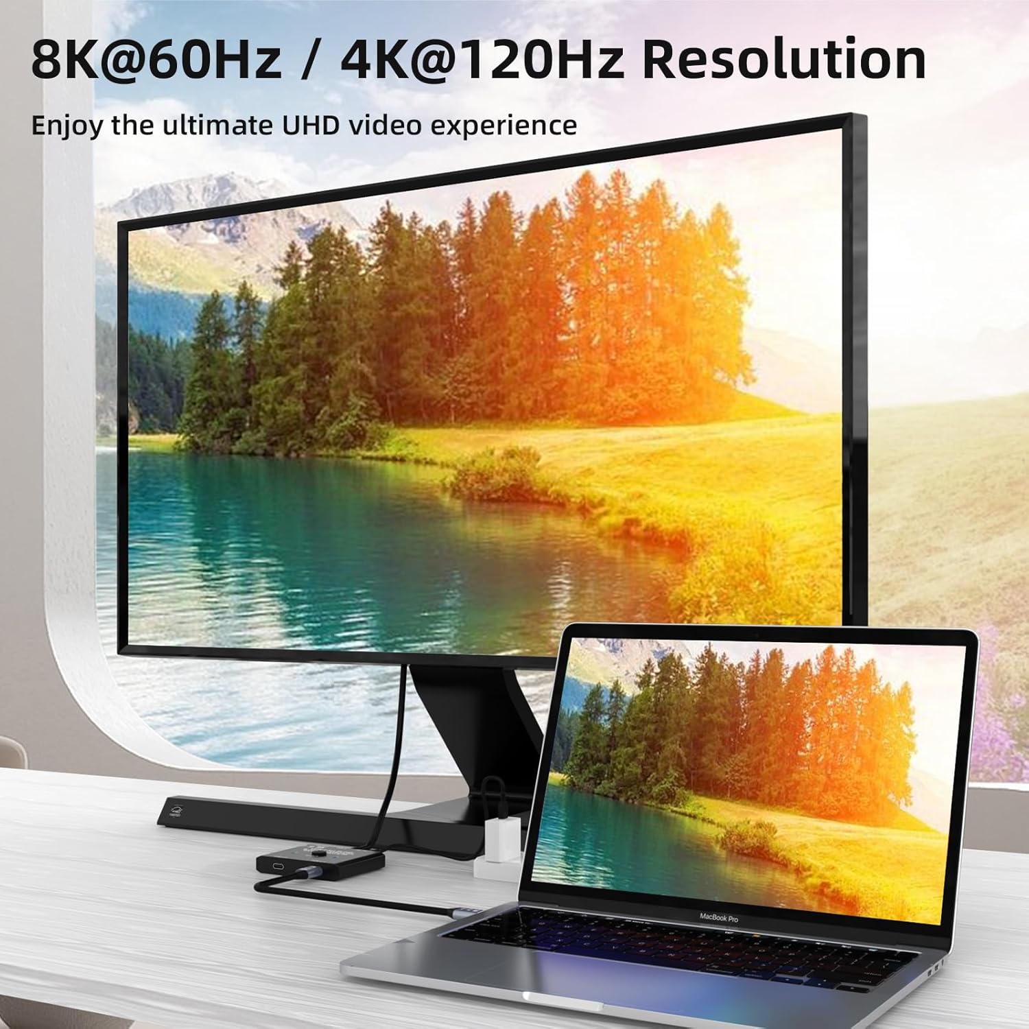 USB C Switch 2 Computers 1 Monitor, 8K@60Hz USB C Switch 2 in 1 Out for 2 Laptop, 10Gbps / USB 3.1 Gen 2 / 100W PD/Wired Remote + 2 USB-C Cable