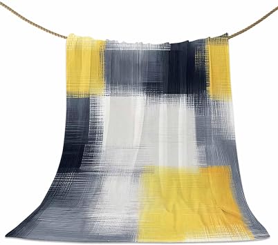 Throw Blanket Abstract Yellow Black Flannel Fleece Blanket Mosaic Artwork Throw Blanket for Couch Sofa Bed Living Room, Soft Cozy Warm Lightweight Picnic Blankets for All Seasons, 40X50