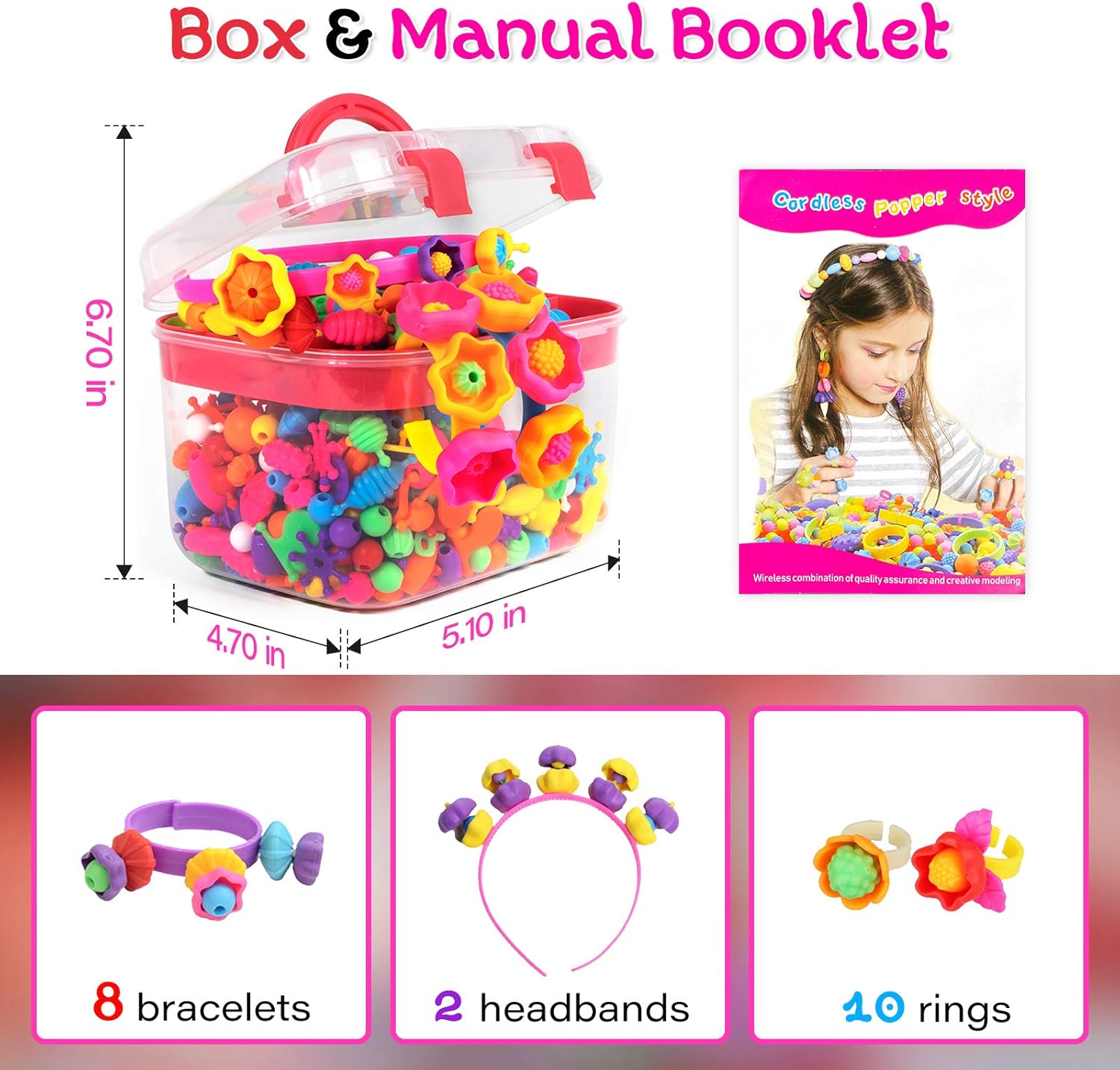 Pop Beads for Kids Jewelry Making Kit Toddlers Girl Toys Art and Craft Snap DIY Creativity Bracelets Necklace Hairband and Rings Toy for Age 3 4 5 6 7 8 9 Year Old Girls Gift Birthday: Arts, Crafts & Sewing