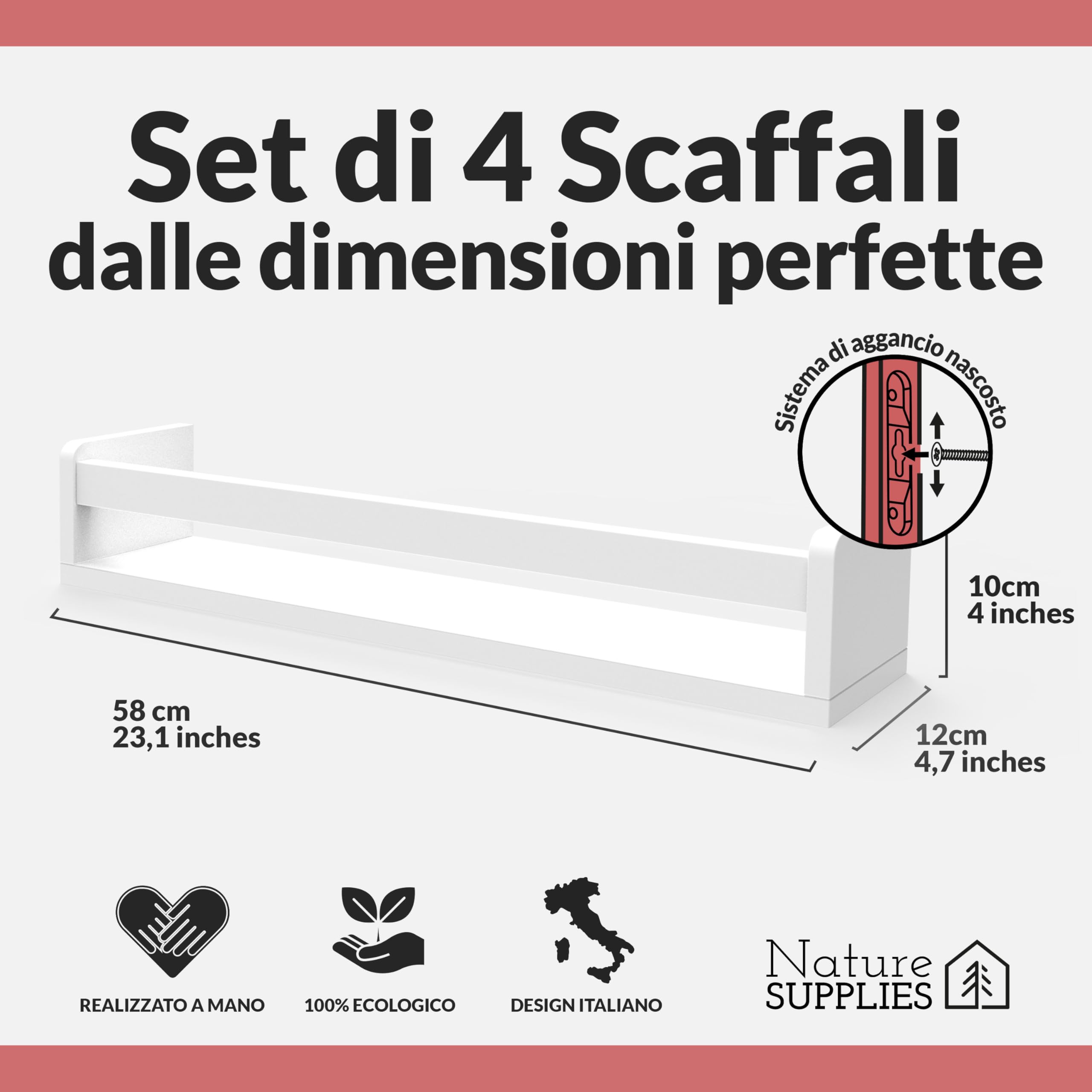 Mensole Galleggianti Bianche Upsimples – 4 Pezzi Da 38,1 Cm, Ripiani A Muro Per Bagno, Camera, Cucina E Ufficio