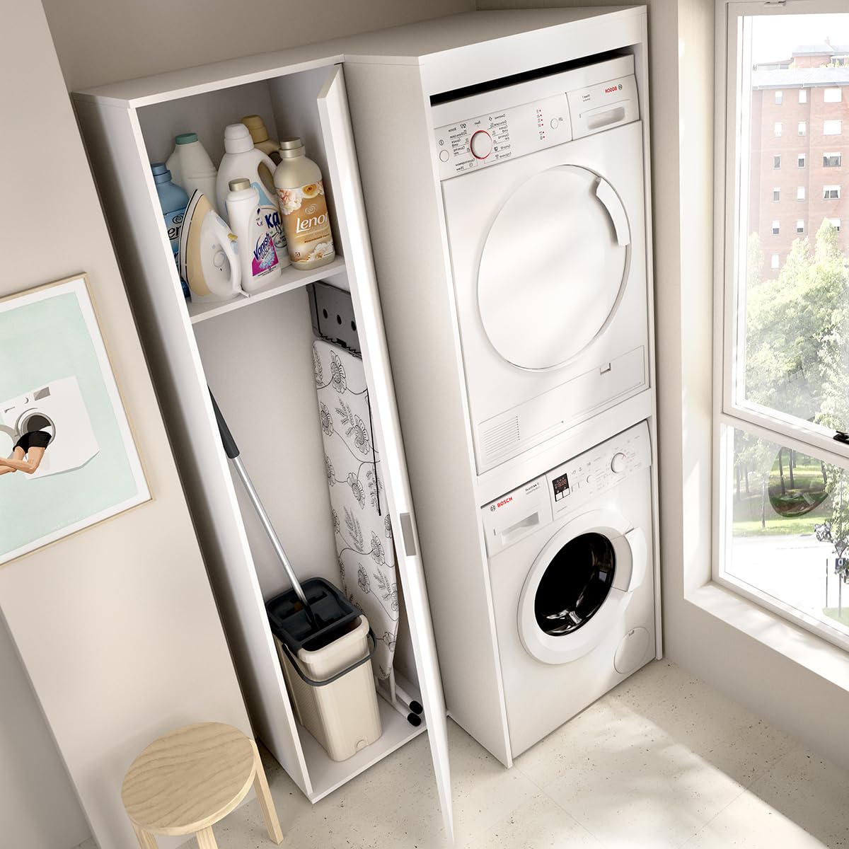 DEKIT - Conjunto DE Mueble Alto para Lavadora Y Secadora con ALMACENAJE 190x102,3x62cm