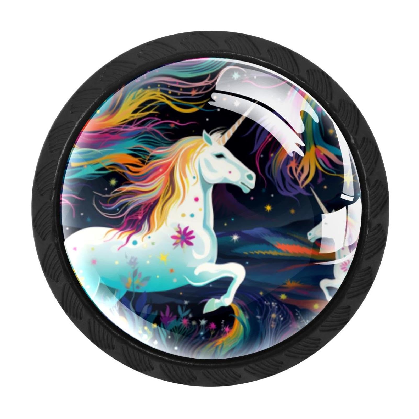 Chenzzzz Multicolored 03 4 Pack Cabinet Handles Black Rainbow Unicorn Cabinet Knobs Draw