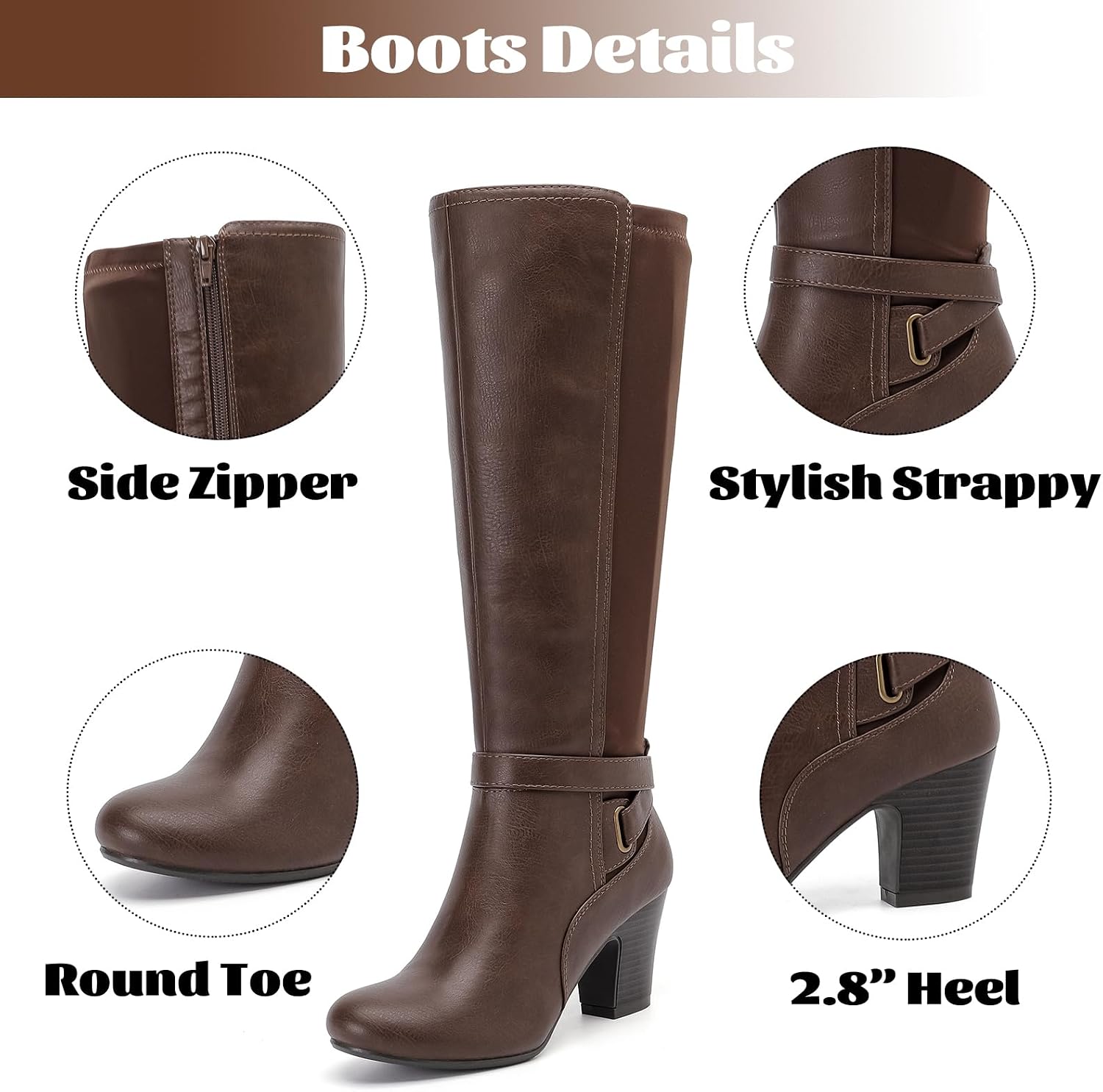Ruiee Womens Knee High Boots Fall Winter Heeled Boot. | Chunky Heel, Slouchy, Casual Versatile, Lug Sole, Comfort, Faux Leather, Round Toe