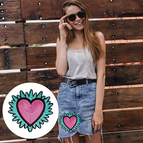 Vista 25 de INFUNLY 4 parches de cuentas de diamantes de imitación de ojo de corazón de 4.1 x 2.9 pulgadas, parches para coser en forma de corazón, hechos a