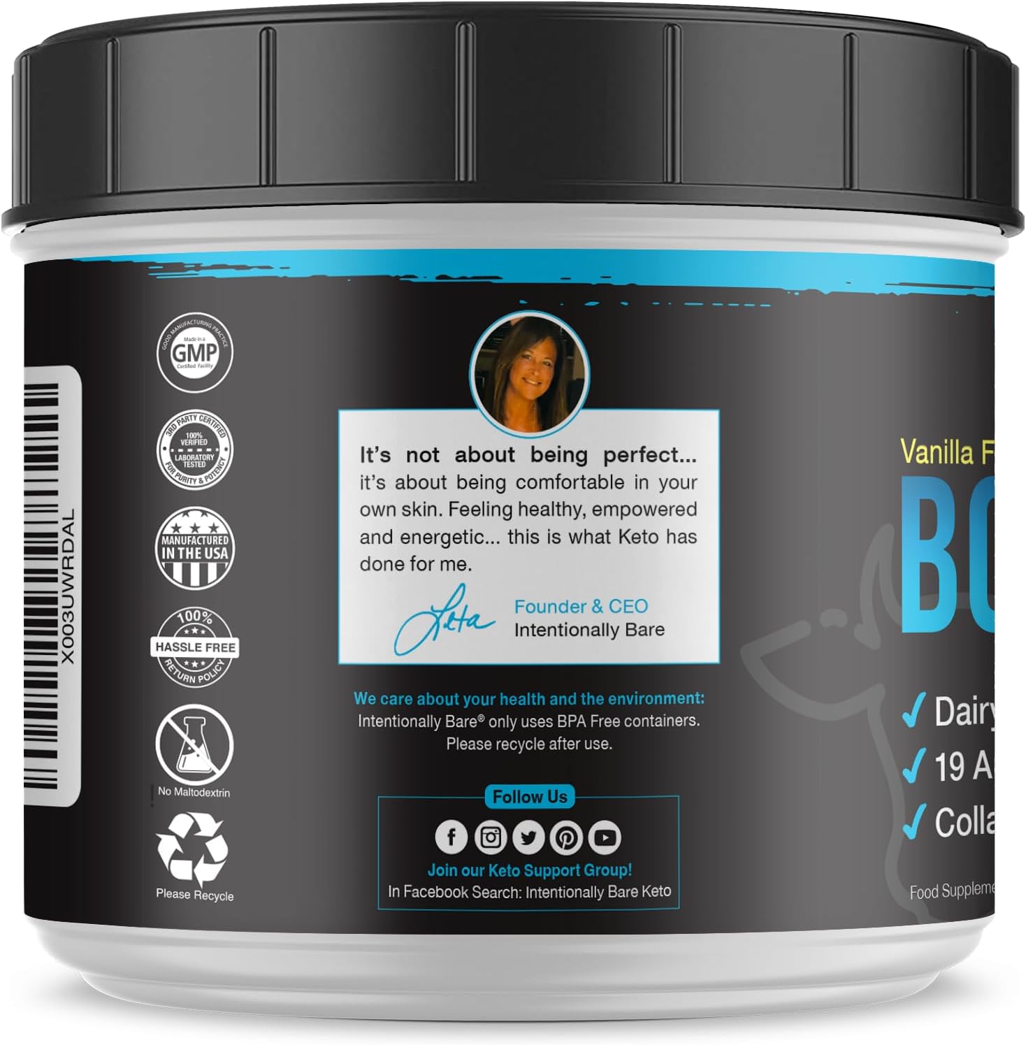 Intentionally Bare Bone Broth Protein Powder Vanilla - Grass Fed Protein Powder with Multi Collagen Peptides Type 1 2 and 3 - Dairy Free Bone Broth Powder for Skin, Gut and Joint - 20 Servings - Image 7