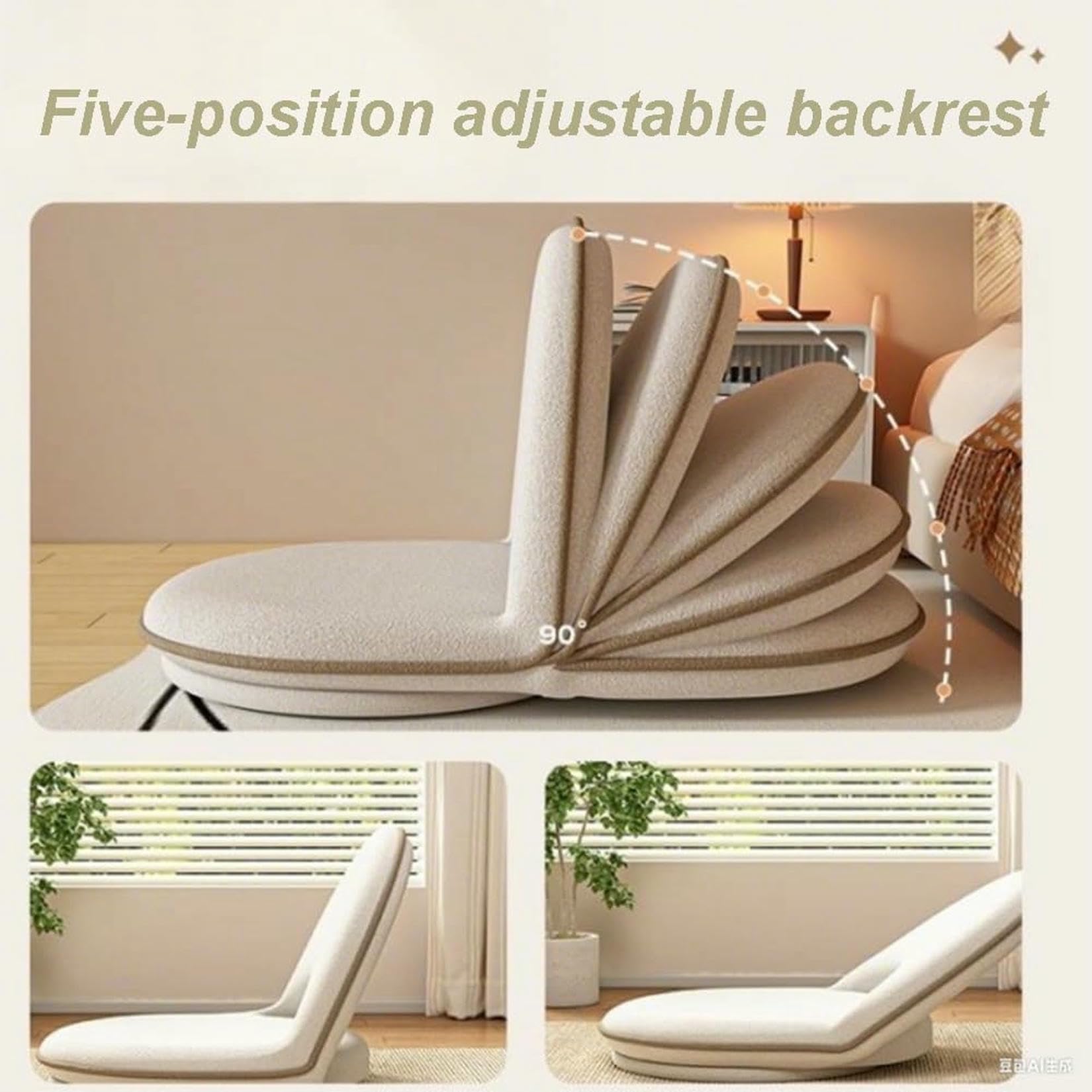 Silla De Suelo Plegable Giratoria Tatami con Soporte De Espalda, Silla De Meditación Cómoda, Silla De Suelo, Sofá Perezoso para Dormitorio, Cojines De Suelo Giratorio