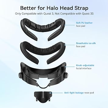 AMVR FC4 Upgraded Face Cover Pad Facial Interface Compatible with Meta/Oculus Quest 3 Accessories, with Knob Adjustable, NOT Compatible with Meta Quest 3S (Better for Halo Head Strap)