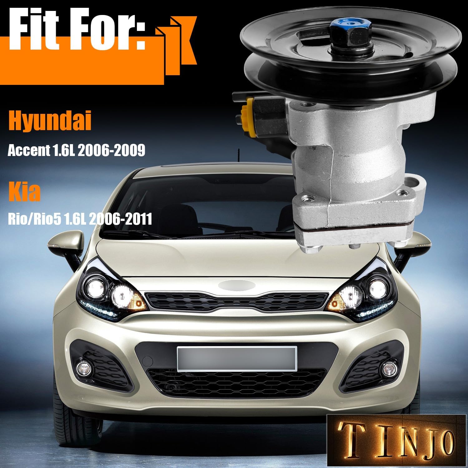 57100-1G000 Power Steering Pump with Pulley Fits for Hyundai Accent 2006 2007 2008 2009 1.6L, for Kia Rio/Rio5 2006 2007 2008 2009 2010 2011 1.6L, Power Assit Pump Assembly Replace OE# 57100-1G000