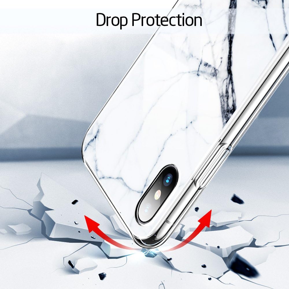 ESR iPhone X Case, 9H Marble Tempered Glass Back Cover [Mimics The Glass Back of The iPhone X][Scratch-Resistant] + Soft Silicone Bumper [Shock Absorption] for iPhone X/iPhone 10(Beige)
